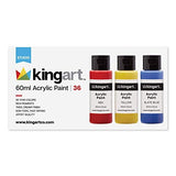 KINGART 506F-36 60ml Bottle, Set of 36 Vibrant Colors Acrylic Paint, Assorted 36 Piece KINGART