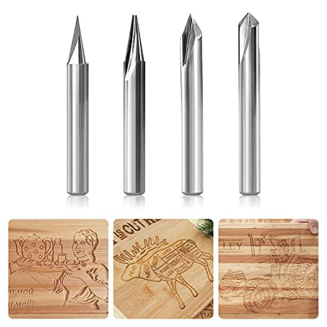 SILIVN Engraving CNC Wood Carving Router Bit 1/4 Shank 15°/20°/60°/90° Engraving Bits, 2 Flutes Straight CNC V-bit Tungsten Steel Marking Conical SILIVN