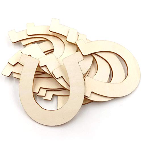 24 Pcs Unfinished Wood Slices Horseshoe Shape Wooden Cutouts Discs DIY Craft Supplies for Home, Party, Wedding and Birthday Decorations Teensery