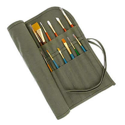 U.S. Art Supply Deluxe Canvas Art Paint Brush Holder & Storage Organizer Roll-Up Case Bag - 24 Slot Pockets Carry Pouch - Protect Artist Acrylic Oil