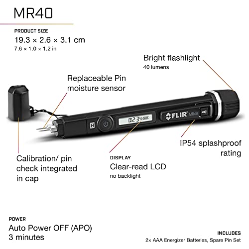 FLIR MR40 - Moisture Pen - with Built in 40 Lumens Flashlight - WoodArtSupply