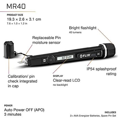 FLIR MR40 - Moisture Pen - with Built in 40 Lumens Flashlight - WoodArtSupply