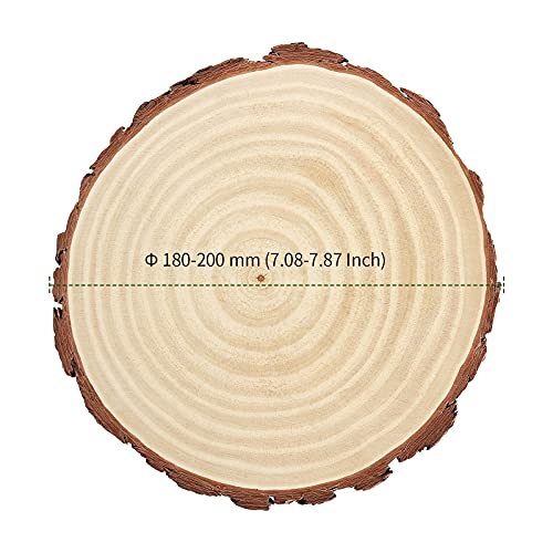PINGEUI 10 Piece 7-8 Inch Natural Wood Slices, Unfinished Natural Wood Tree Slices with Bark, Large Round Tree Wood Discs Wooden Circles Tree Bark PINGEUI