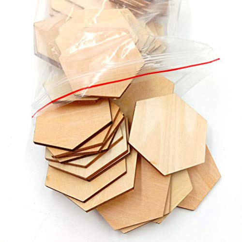EXCEART 50Pcs 50MM Wooden Pieces Hexagon Wood Shape Unfinished Hexagon Cutout Shapes DIY Craft Project Ornaments Decorations EXCEART