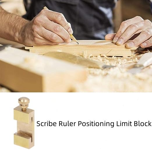 AYNEFY Woodworking Ruler Positioning Adjuster Scribing Locator, Ruler Stops Fences Woodworking Scribing Steel Ruler Positioning Block Angle Line AYNEFY