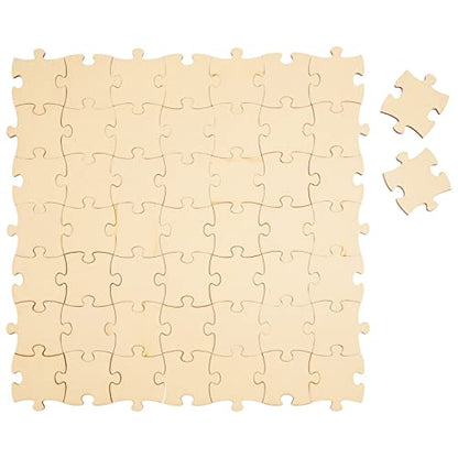 50 Blank Wooden Puzzle Pieces for Crafts, DIY Art Projects, Unfinished Customizable Jigsaw Wood Puzzle to Draw On