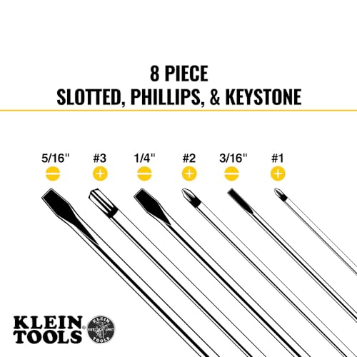 Klein Tools 85148 Screwdriver Set with Magnetizer / Demagnetizer for Magnetic Tips, Flathead and Phillips, Non-Slip Cushion Grip, 8-Piece Klein Tools