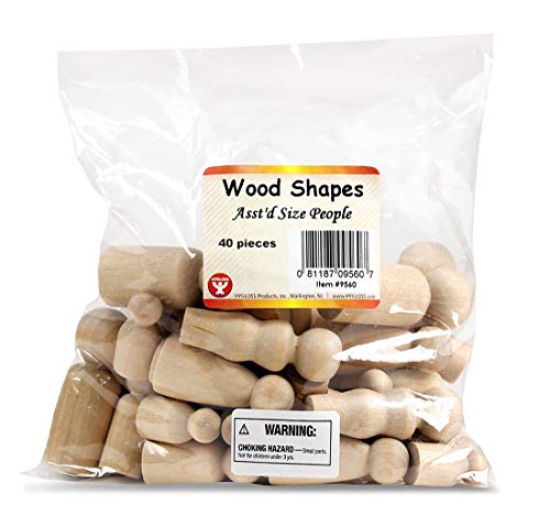 Hygloss Wood Peg Dolls – Craft Paintable Birchwood Doll People – Assorted Family, 40 Pieces Hygloss