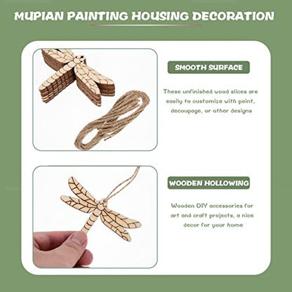 FOMIYES Crafts Wood Slice Craft 50 Sets of Wooden Dragonfly Cutouts Unfinished Dragonfly Shape Slice Blank Wood Ornaments Embellishments with Ropes