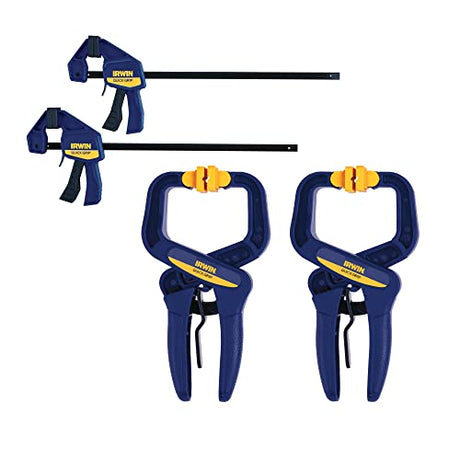 IRWIN QUICK-GRIP Clamps, 4 Piece Set with Bar Clamps, 4-1/4", Handi Clamps, 2" (IRHT83222) IRWIN