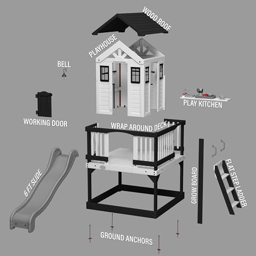 Backyard Discovery Sweetwater Heights Elevated All Cedar Wooden White Playhouse with Clubhouse Slide & Ladder - WoodArtSupply