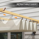 Outsunny 10' x 12' Retractable Pergola Canopy, Wood Grain Aluminum Pergola, Outdoor Sun Shade Shelter for Grill, Garden, Patio, Backyard, Deck, Cream Outsunny
