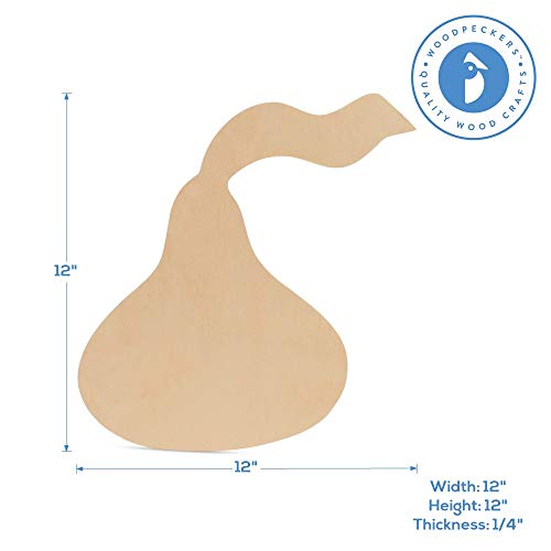 Wooden Hershey Kiss Cutout Unfinished, 12 inch x 12 inch, Pack of 1 Wood Signs for Valentines Day Door Décor, Crafts, and Personalized Gift, by Woodpeckers
