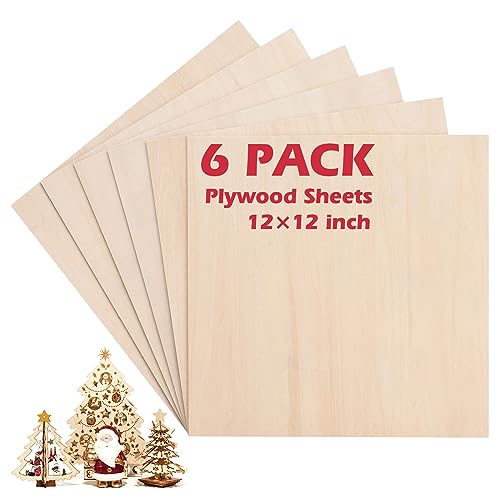 Basswood Plywood Sheets 6 Pack 3mm 1/8x 12x12 inch Unfinished Square Wood Pieces for Crafting Laser Cutting Engraving Wood Burning Painting Wood