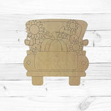Fall Truck with Pumpkin, Sunflowers and Cotton, Fall Shape, Unfinished Wood Cutout, Paint by Line, Build-A-Cross Build-A-Cross