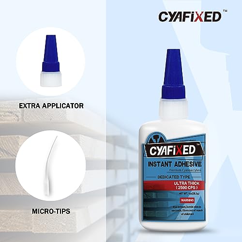 Professional Grade Cyanoacrylate Super Glue by CYAFIXED, Ultra Thick Viscosity CA Glue for Woodworking, 1 oz. (28.3 Grams) - Instant Adhesive for - WoodArtSupply