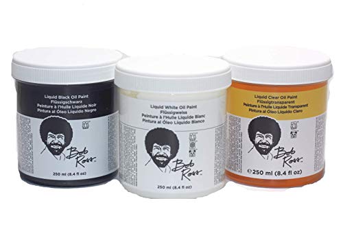 Bob Ross 3 Piece 8oz Liquid Basecoat Set (Liquid White, Liquid Black, and Liquid Clear) - WoodArtSupply