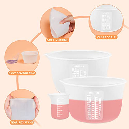 Silicone Resin Measuring Cups Tool Kit, Non-Stick Large Silicone Bowls for Epoxy Resin, Reusable 600&100ml Silicone Mixing Cup with Stir Sticks, Pipettes, Epoxy Resin Supplies, Molds, Jewelry Making