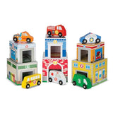Melissa & Doug Nesting and Sorting Blocks - 6 Buildings, 6 Wooden Vehicles - Numbers Learning, Car Garage, Sorting And Stacking Toys For Toddlers Melissa & Doug