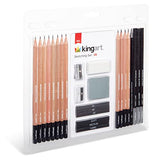 KINGART Pro Artist Sketching and Drawing Pencil Kit, Pencils, Charcoal & Graphite Sticks, Erasers, Sharpeners, All Skill Levels, 26 pc. KINGART