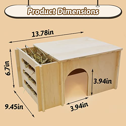 Fhiny Guinea Pig Wood House with Hay Feeder, Detachable Chinchilla Hut Hideout Small Animal Hideout Hideaway Natural Hamster Habitat Decor for Guinea - WoodArtSupply