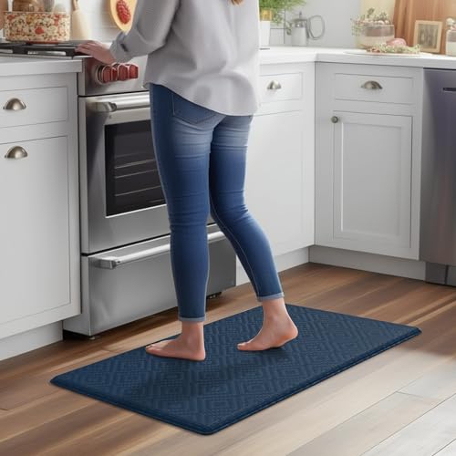 DEXI Anti Fatigue Kitchen Mat, Cushioned Kitchen Rugs Non Slip, Waterproof Comfort Standing Kitchen Floor Mat, 17"x29", Navy - WoodArtSupply