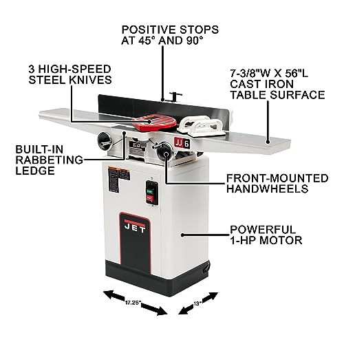 JET 6-Inch Jointer, 3 HSS Knives, 1Ph 115/230V (JJ-6CSDX) - WoodArtSupply