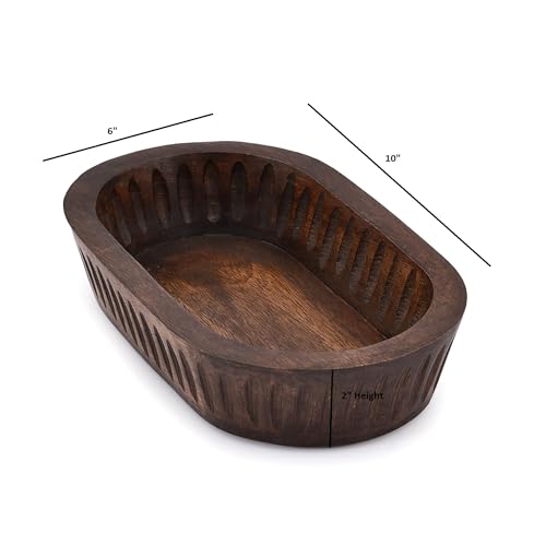Samhita Mango Wood Decorative Bowls for Home Décor, Decorative Long Wooden Bowl for Table Centerpiece (10" x 6" x 2") Samhita