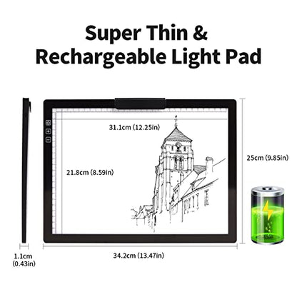  KOBAIBAN Rechargeable Large A2 Tracing Light Pad, 3 Colors  Light Mode Diamond Painting Cordless Light Board, 6-Level/Stepless Adjusted  Brightness Wireless Artist Light Box Copy Table for Designing