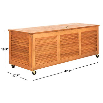 Safavieh PAT7038A Outdoor Collection Elina Teak 47.2" Cushion Deck Box, Natural - WoodArtSupply