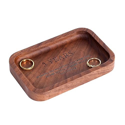 5 Years Anniversary Wood Tray Gifts for Him/Her, Wooden Engraved Ring Dish, Wood Trinket Dish Gift for Wedding Anniversary Birthday Valentines Day - WoodArtSupply