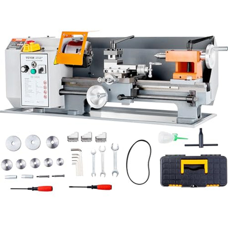 VEVOR Metal Lathe Machine, 7'' x 13.78'', Precision Benchtop Power Metal Lathe, 0-2200 RPM Continuously Variable Speed, 500W Brush Motor Metal Gears, VEVOR