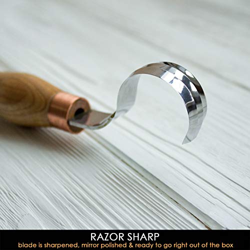 BeaverCraft Hook Knife Wood Carving SK2 Long Knives Spoon Carving Tools 1.2'' Long Handle 12'' Spoon Knife Wood Carving Tools Bowl Kuksa Carving Tool BeaverCraft