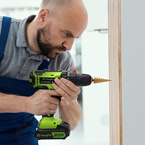 Yougfin Cordless Drill Set, 20V Power Drill Kit with Battery and Charger, 3/8" Keyless Chuck, Variable Speed, 25+1 Torque Setting, 34pcs Accessories Yougfin