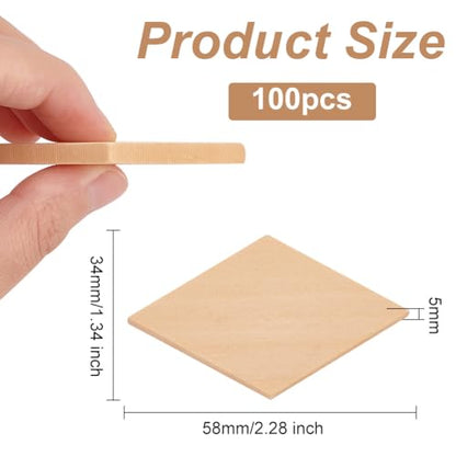 OLYCRAFT 50PCS Wood Pieces Unfinished Wood Rhombus Pieces Natural Wood Rhombus Cutout Shape Wood Rhombus Blank Slices for DIY Crafts Holiday