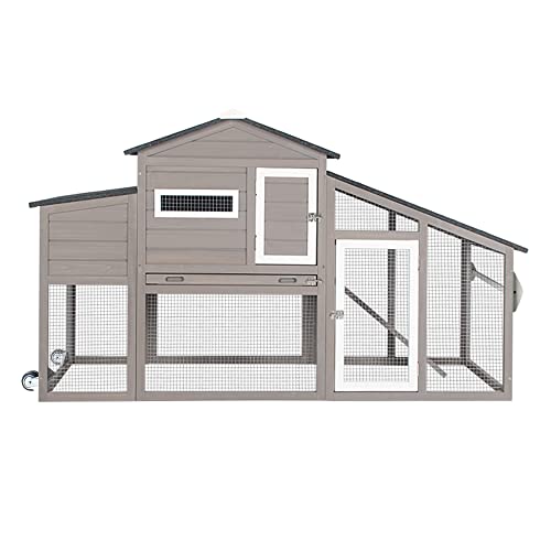 Gowoodhut Chicken Coop with Run Mobile Large Nesting Box - Back Yard Wooden Chicken House Outdoor Poultry Cage, UV Proof Asphalt Roof Gowoodhut