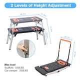 LEADALLWAY 7-in-1 Workbench Folding Painted Work Table as Workbench, Scaffold,Platform,Sawhorse,Car Creeper and Hand Truck with 4 Wheels, Black LEADALLWAY