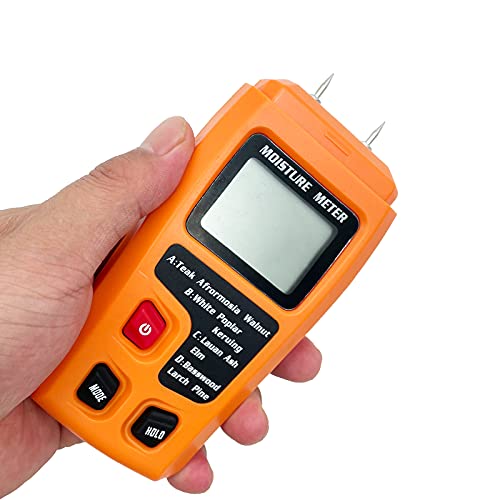 Digital Wood Moisture Meter Wood Humidity Tester Hygrometer Timber Damp Detector Large LCD Display (Orange) QYQRQF