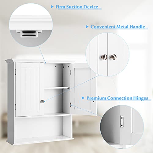 Tangkula Bathroom Wall Cabinet, Wooden Hanging Storage Cabinet with Doors & Shelves, Multipurpose Storage Cabinet for Bathroom Kitchen Living Room, Tangkula