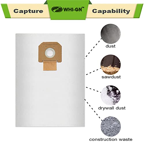 WHI-GN Replacement for BOSCH Bags, VB090F Fleece Filter Bags, compatible with BOSCH 9 Gallon Dust Extractors VAC090 (6 Pack) WHI-GN