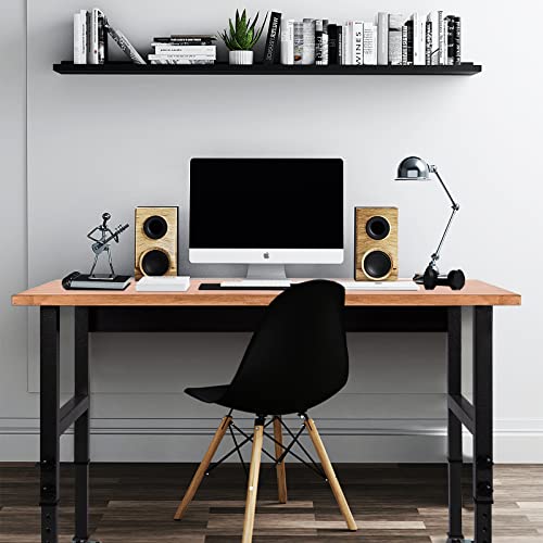 48" Adjustable Work Bench, Rubber Wood Top Heavy-Duty Workbench with Wheels, 2000 LBS Load Capacity Hardwood Worktable, for Garage, Workshop, Home, Polar Aurora