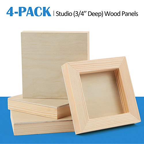 Falling in Art Unfinished Birch Wood Panels Kit for Painting, Wooden Canvas 4 Pack of 4x4’’ Studio 3/4’’ Deep, Cradle Boards for Pouring, Art, Falling in Art
