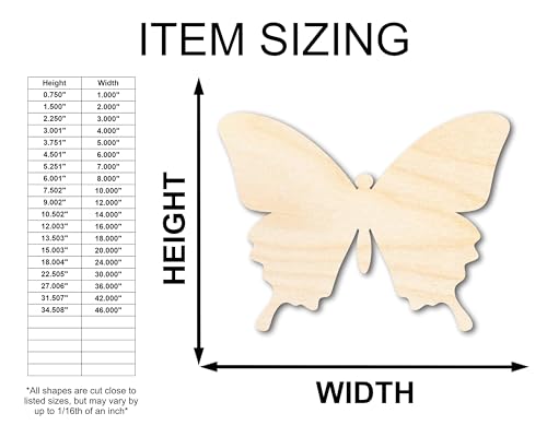 Unfinished Wood Butterfly | Insect | Animal | Wildlife | Craft Cutout | up to 24" DIY 5" / 1/4" 24 Hour Crafts