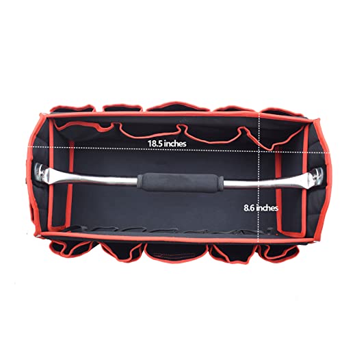 TOOLEAGUE 19 Inches Heavy Duty Tool Bag 25 Pockets, 1680D Fabric Tool Bags with Strong Molded Base, Multi-pocket Tool Organizer with Adjustable TOOLEAGUE