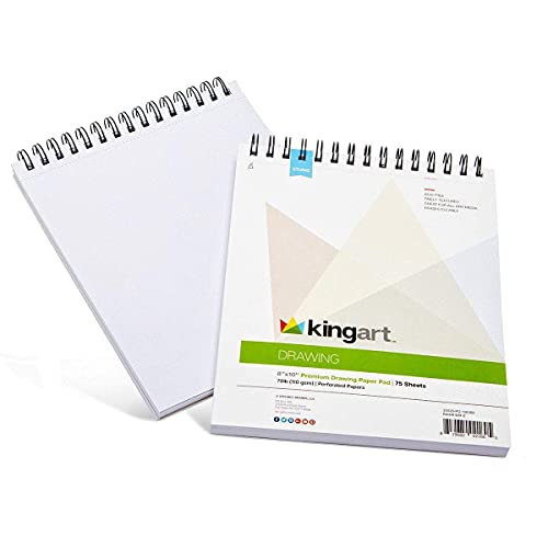 KINGART 8” x 10” Wire Bound Drawing Paper Pads, 70 lbs., Set of 2, (641-2) White KINGART