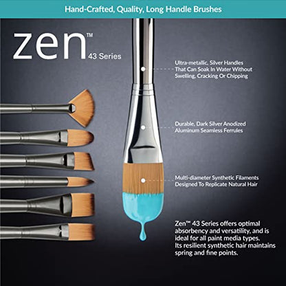 Royal & Langnickel Zen 5pc Long Handle Brush Set, Includes - Flat, Filbert, Angular & Round Brushes - WoodArtSupply