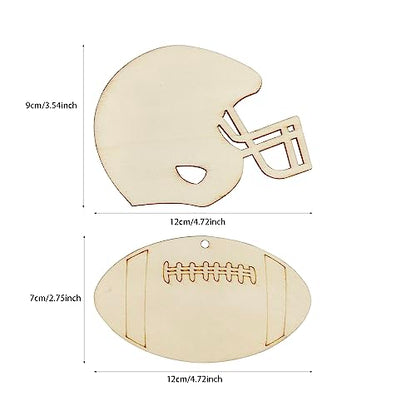 32 Pack Wood Football & Helmet Cutouts Football Helmet Shaped Wood Slices Football Theme Sports Hanging Ornaments Gift Tags for Home Party Decoration