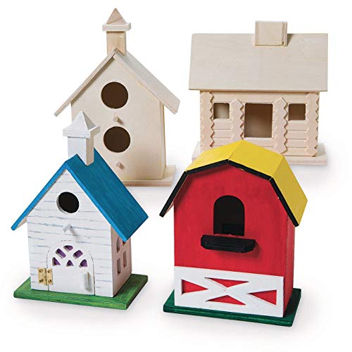 Unfinished DIY Wood Birdhouses Kit (Pack of 4) S&S Worldwide