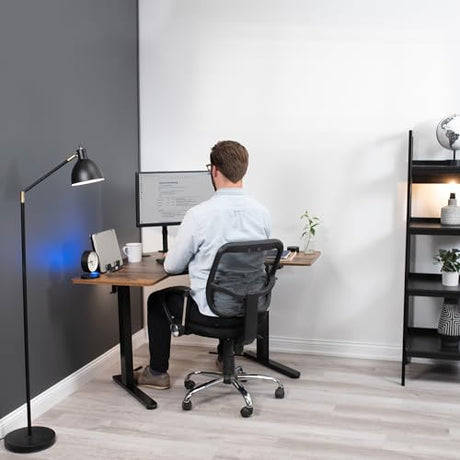VIVO Electric Height Adjustable L-Shaped 47 x 47 inch Standing Desk, Rustic Vintage Brown Corner Table Top, Black Frame, Stand Up Workstation, VIVO