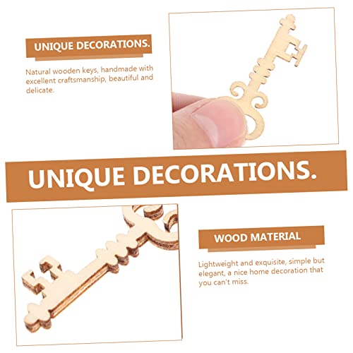 BESTOYARD 20 Pcs Unfinished Wood Craft Wooden Embelliment Home Decoration Accessories Wood Slices Art Wooden Keys Wooden Vintage Keys Unpainted
